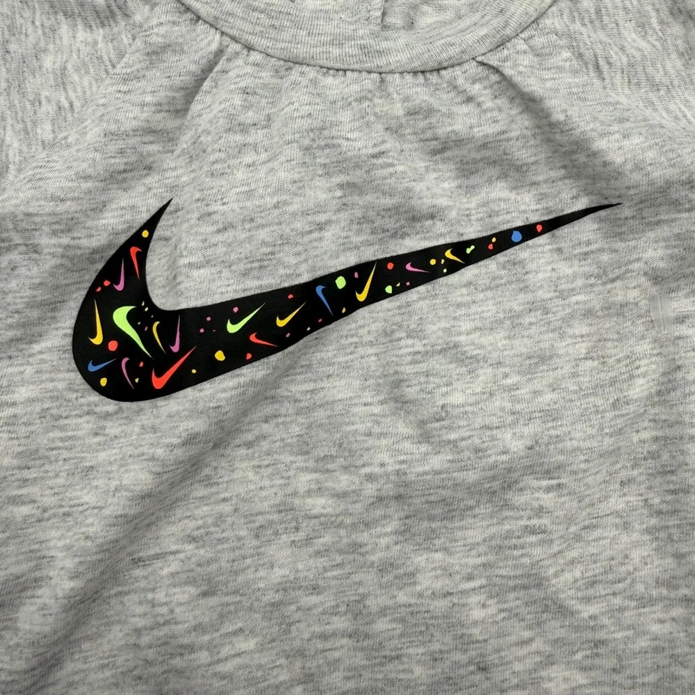 NWT Nike Baby Girl 9M Gray Heather Flutter Sleeve Bodysuit Romper Rainbow Swoosh